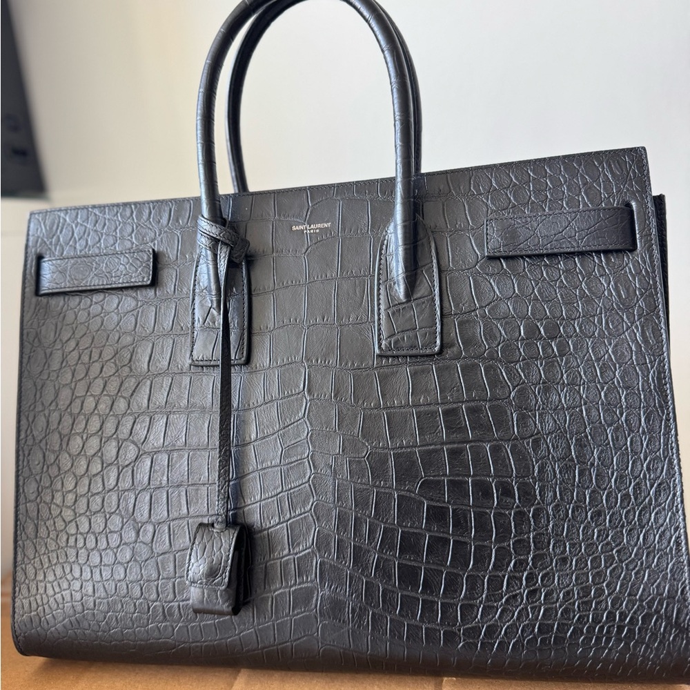 YSL SAC DE JOUR LARGE IN CROCODILE-EMBOSSED LEATHER